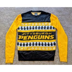 NHL Pittsburgh Penguins Light Up Ugly Christmas Sweater Sz L Black Yellow Snow
